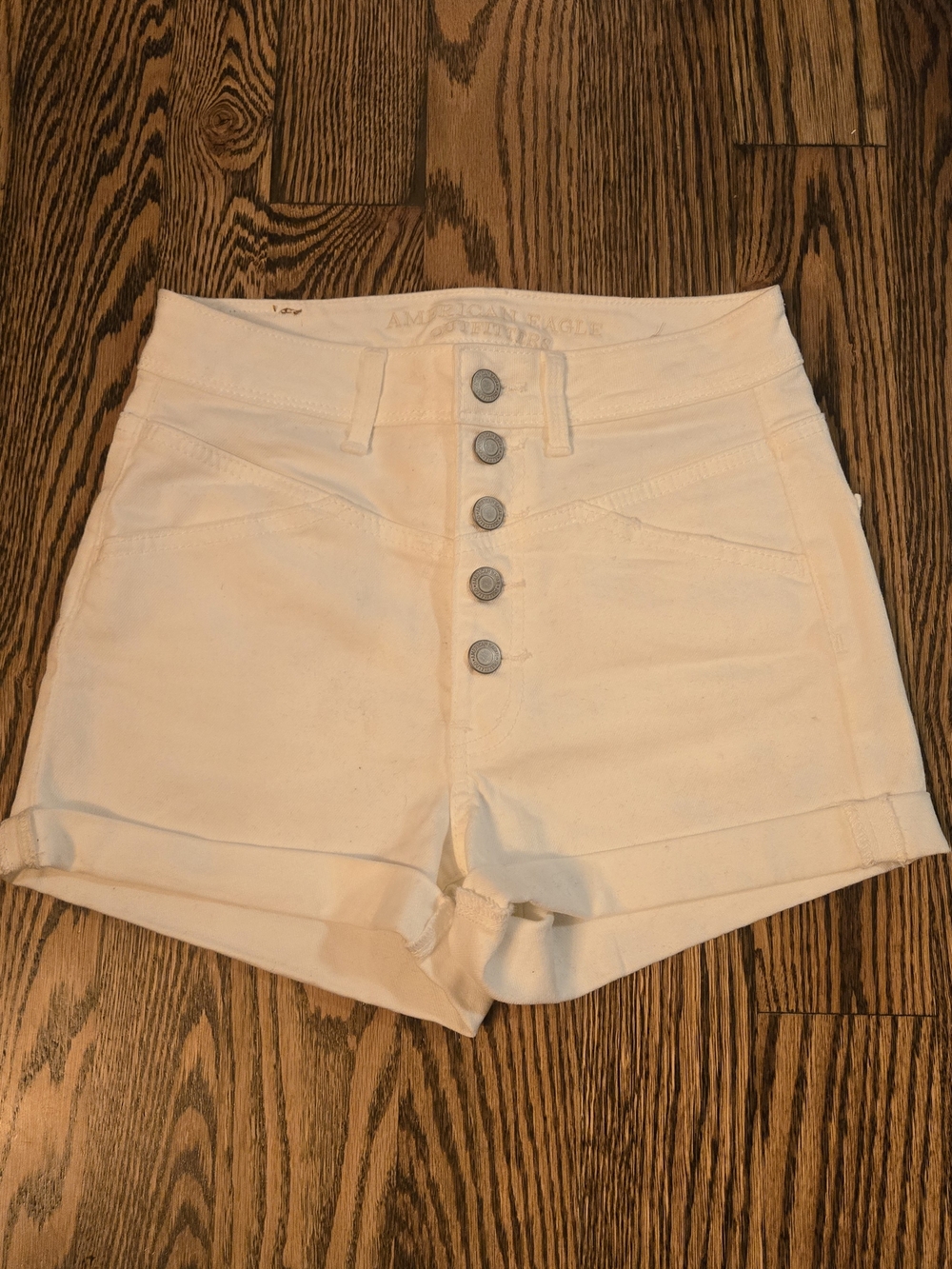 American Eagle Outfitters White High-Waist Button Front Shorts